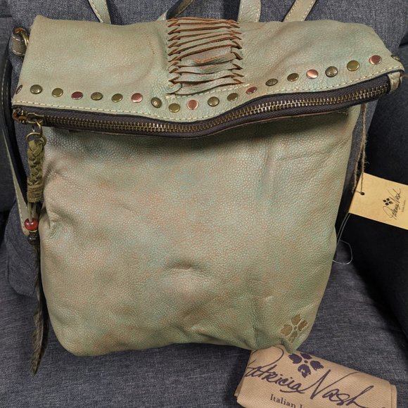 PATRICIA NASH Luzille leather vintage women's backpack bag GREEN + Dust bag - Picture 2 of 9
